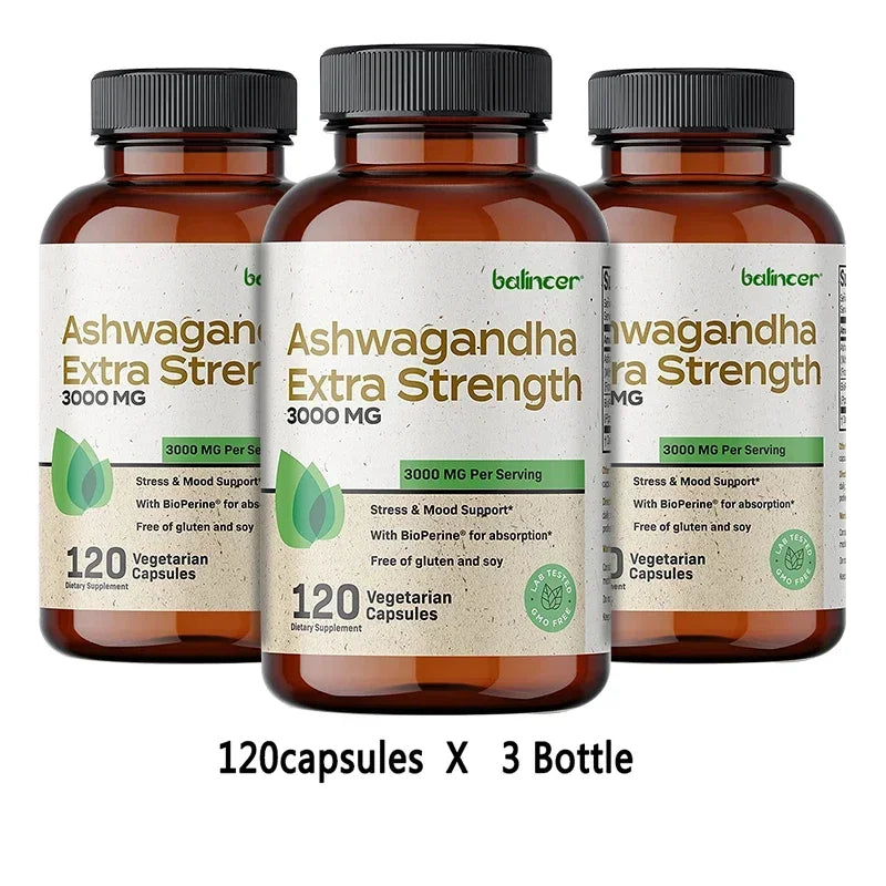 Natural Ashwagandha Stress & Mood Relief Herbal Vegetarian KSM-66 Capsules Anti-Anxiety Stress Relief Brain Health