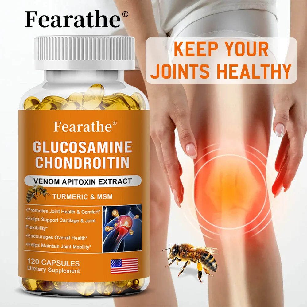 Natural Bee Venom Extract Glucosamine Chondroitin Capsules- Joint Support, Anti-Aging, Anti-Inflammation, Antioxidant, Cartilage