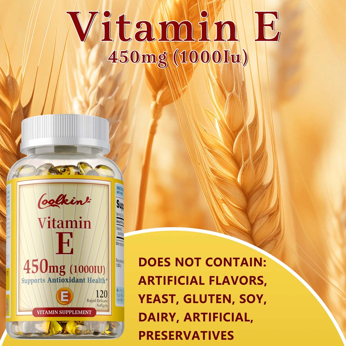 Natural Vitamin E Capsules 450 Mg, Supports Immune Function, Antioxidant Dietary Supplement for Men and Women