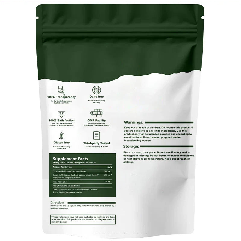 Niacinamide nucleoside 900mg, liposomal resveratrol, high-purity NAD and NMN supplements, anti-aging, energy, focus -80 capsules