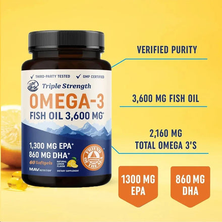 Omega 3 60 capsules fish oil over 2100 milligrams Omega 3 fatty acids | 1300 milligrams EPA+860 milligrams DHA