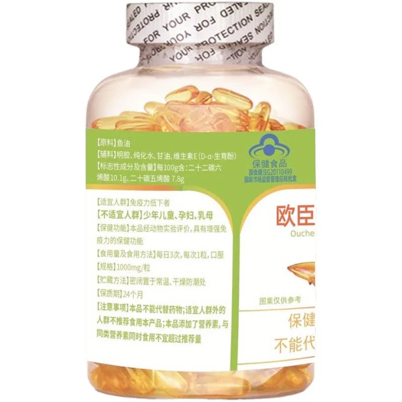 Omega 3 Fish Oil Capsule 1000 Mg Designed To Support Heart Brain Joints & Skin With EPA DHA Vitamins E Non-GMO Food Supplement
