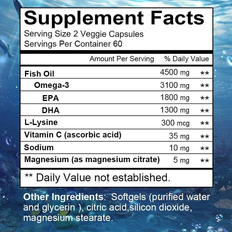 Omega 3 Fish Oil Capsules Triple Strength 4500 Mg EPA & DHA High Antioxidant Brain Heart Health, Helps Immune Cognitive Function