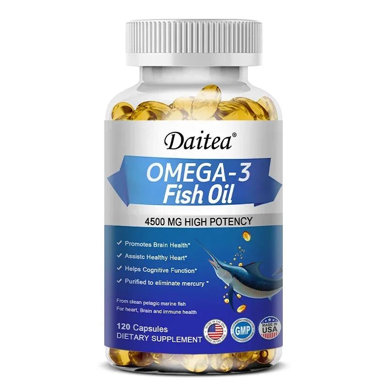 Omega 3 Fish Oil Capsules Triple Strength 4500 Mg EPA & DHA High Antioxidant Brain Heart Health, Helps Immune Cognitive Function