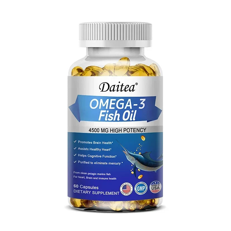Omega 3 Fish Oil Capsules Triple Strength 4500 Mg EPA & DHA High Antioxidant Brain Heart Health, Helps Immune Cognitive Function