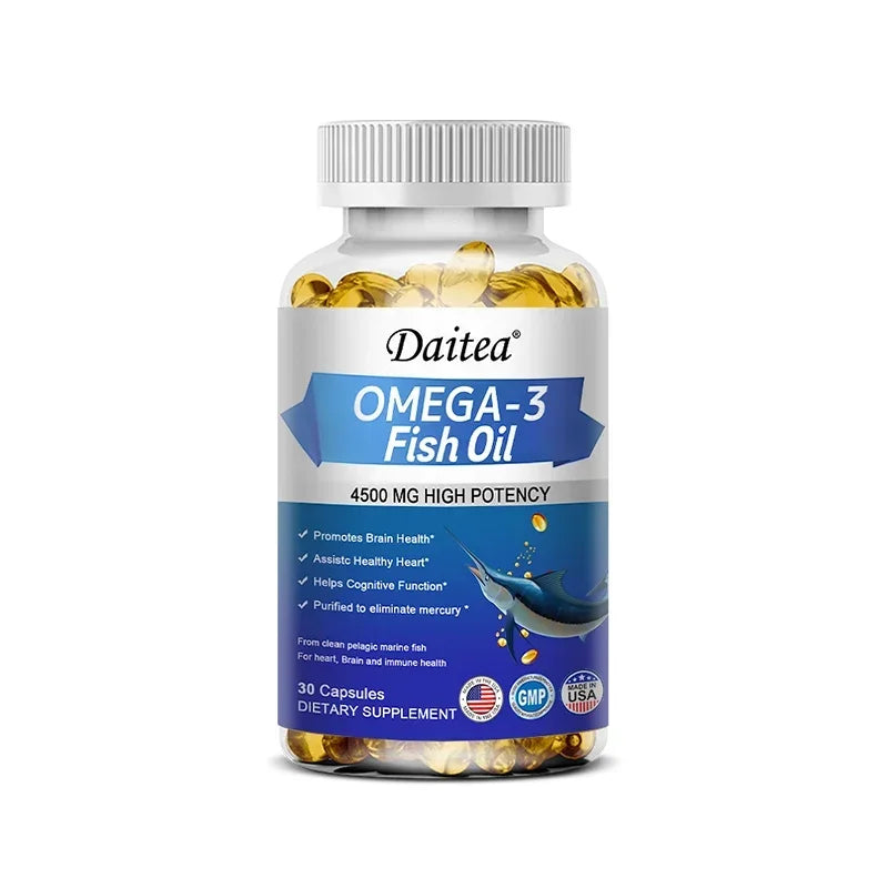 Omega 3 Fish Oil Capsules Triple Strength 4500 Mg EPA & DHA High Antioxidant Brain Heart Health, Helps Immune Cognitive Function