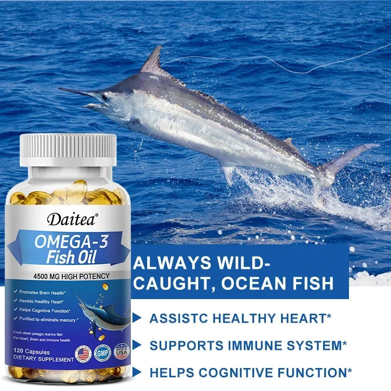 Omega 3 Fish Oil Capsules Triple Strength 4500 Mg EPA & DHA High Antioxidant Brain Heart Health, Helps Immune Cognitive Function