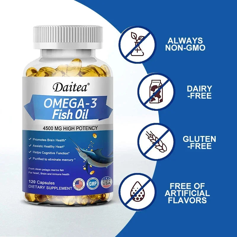 Omega 3 Fish Oil Capsules Triple Strength 4500 Mg EPA & DHA High Antioxidant Brain Heart Health, Helps Immune Cognitive Function