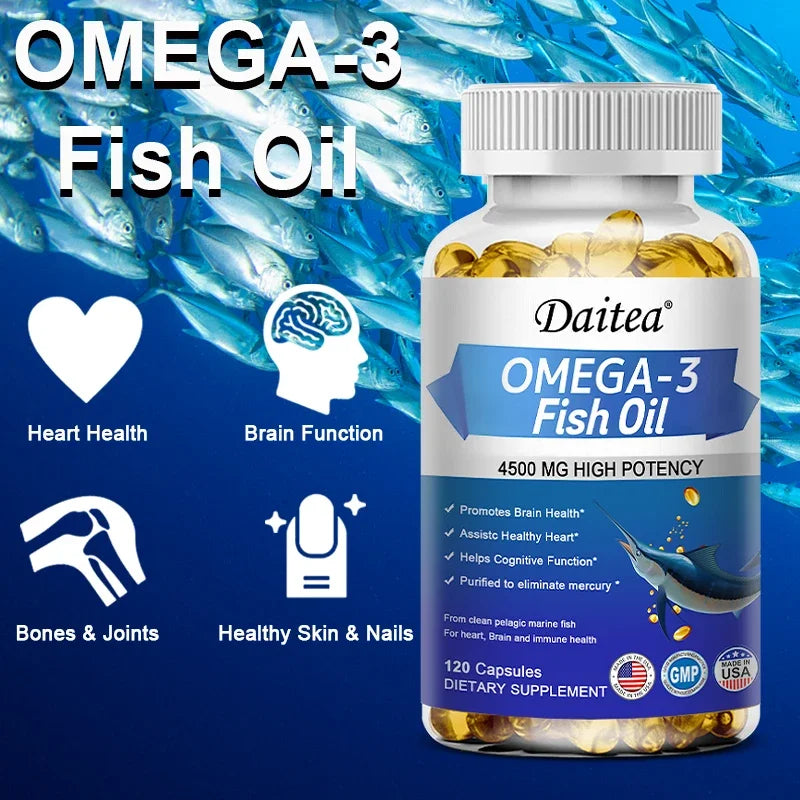 Omega 3 Fish Oil Capsules Triple Strength 4500 Mg EPA & DHA High Antioxidant Brain Heart Health, Helps Immune Cognitive Function