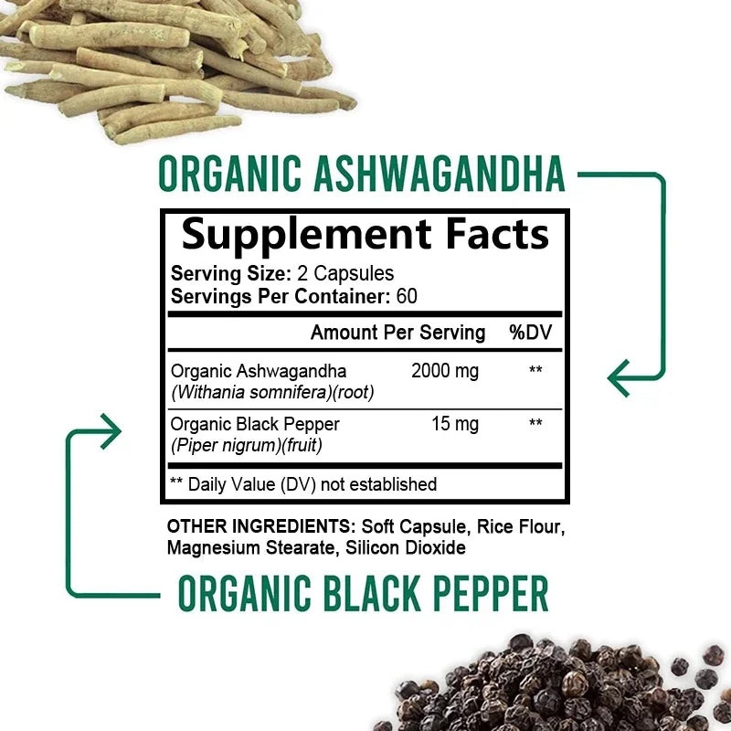 Organic Ashwagandha Specific Capsules Support Brain and Memory, Relieve Stress, Support Concentration, Deep Sleep, Unisex