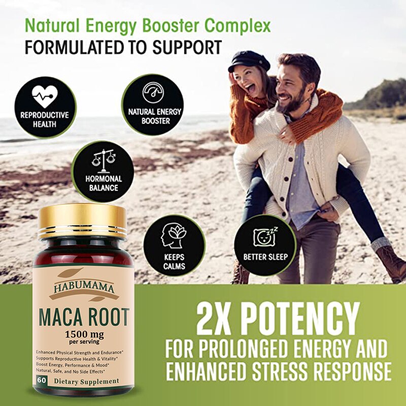 Organic Maca Root Enlargement Stamina Capsules 1500mg with Black, Red, Yellow Peruvian Maca Extract Supplement for Men and Women