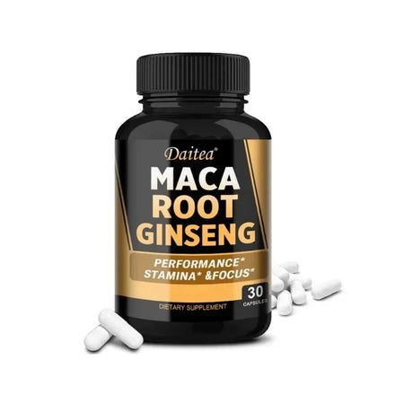 Organic Maca Root + Ginseng Capsules, Black + Red + Yellow Peruvian Maca Root Extract Supplement for Men and Women - Vegetarian