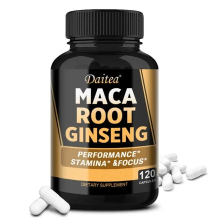 Organic Maca Root + Ginseng Capsules, Black + Red + Yellow Peruvian Maca Root Extract Supplement for Men and Women - Vegetarian