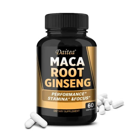 Organic Maca Root + Ginseng Capsules, Black + Red + Yellow Peruvian Maca Root Extract Supplement for Men and Women - Vegetarian