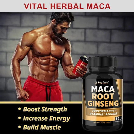 Organic Maca Root + Ginseng Capsules, Black + Red + Yellow Peruvian Maca Root Extract Supplement for Men and Women - Vegetarian