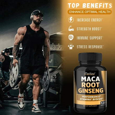 Organic Maca Root + Ginseng Capsules, Black + Red + Yellow Peruvian Maca Root Extract Supplement for Men and Women - Vegetarian