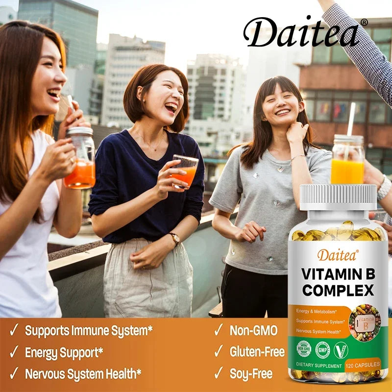 Organic Vitamin B Complex Supports Energy, Immune Health, Antioxidant Supplement - 30/60/120 Vegetarian Capsules