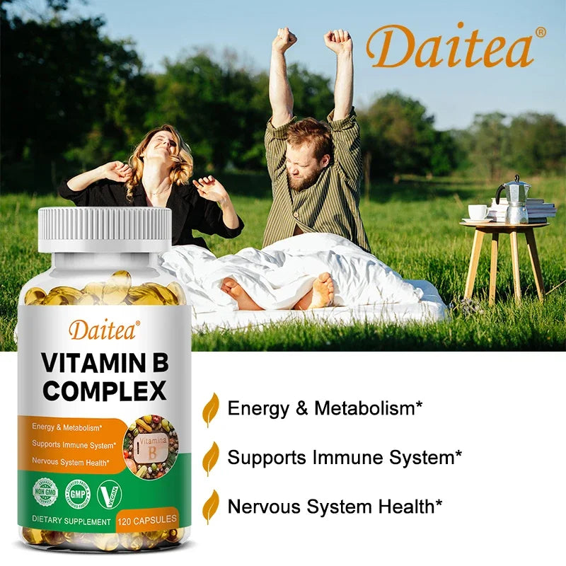 Organic Vitamin B Complex Supports Energy, Immune Health, Antioxidant Supplement - 30/60/120 Vegetarian Capsules