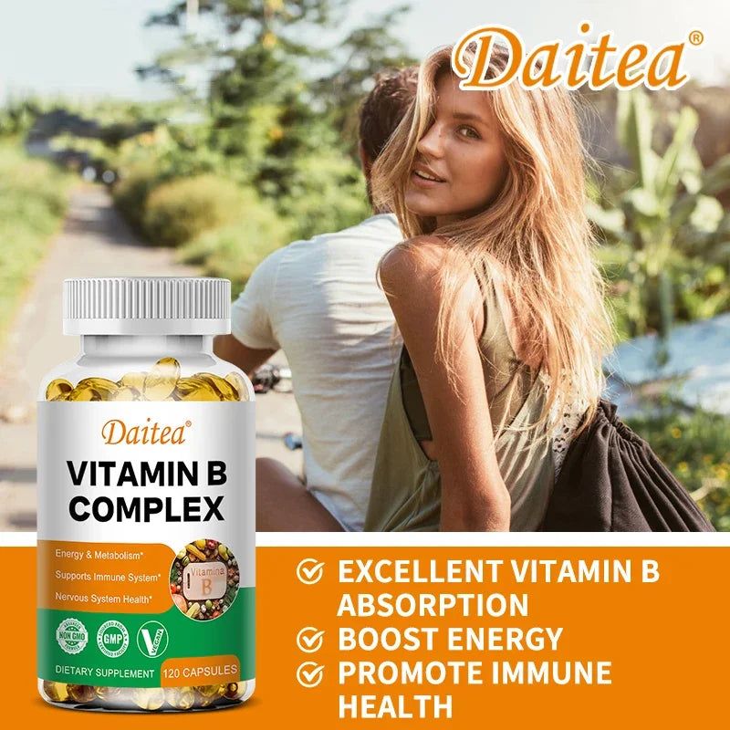 Organic Vitamin B Complex Supports Energy, Immune Health, Antioxidant Supplement - 30/60/120 Vegetarian Capsules