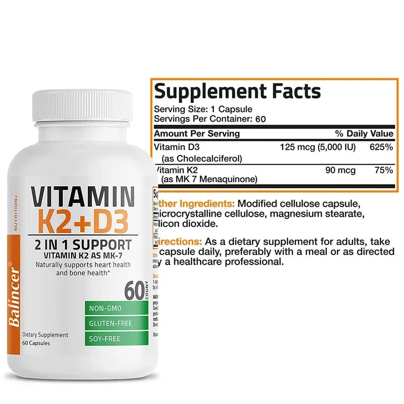Organic Vitamin K2 (MK-7) 900 Mg +D3 5000 IU 2-in-1 Support Supplement - Efficient Absorption - Overall Immune Health