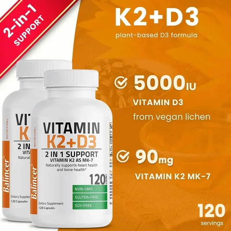 Organic Vitamin K2 (MK-7) 900 Mg +D3 5000 IU 2-in-1 Support Supplement - Efficient Absorption - Overall Immune Health