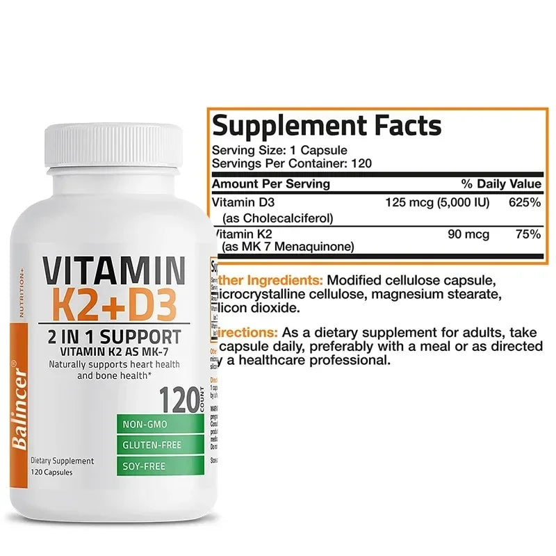 Organic Vitamin K2 (MK-7) 900 Mg +D3 5000 IU 2-in-1 Support Supplement - Efficient Absorption - Overall Immune Health