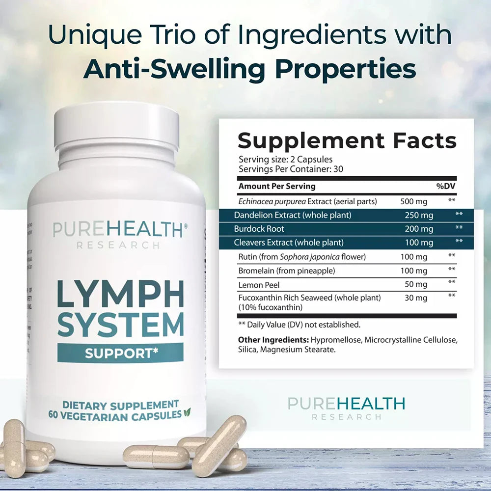 PUREHEALTH RESEARCH Lymphatic System Support Supplement - with Dandelion Extract