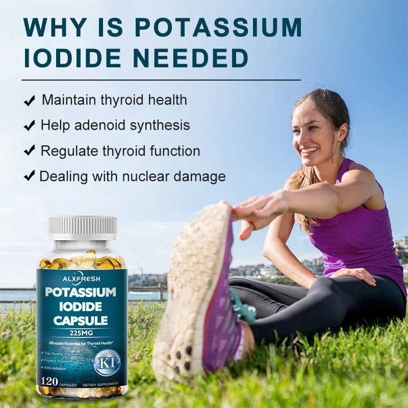 Potassium Iodide Supplement 225 mg Dietary Thyroid Support Protectant KI Iodine Tablets Vitamin Optimum Potassium