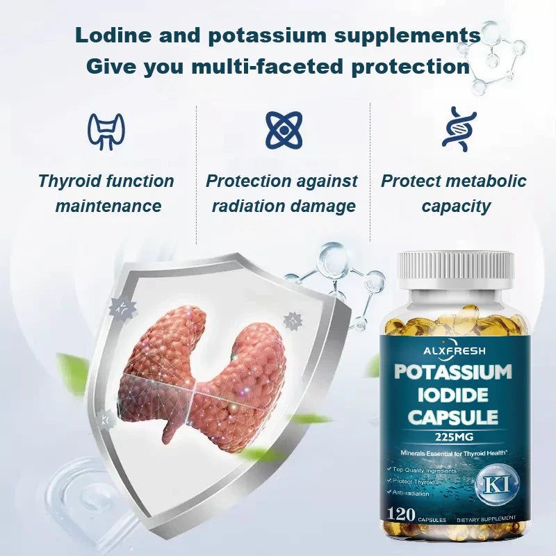 Potassium Iodide Supplement 225 mg Dietary Thyroid Support Protectant KI Iodine Tablets Vitamin Optimum Potassium