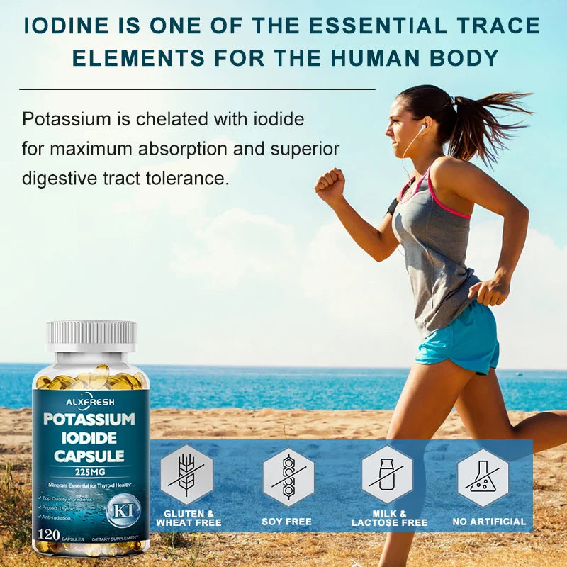 Potassium Iodide Supplement 225 mg Dietary Thyroid Support Protectant KI Iodine Tablets Vitamin Optimum Potassium