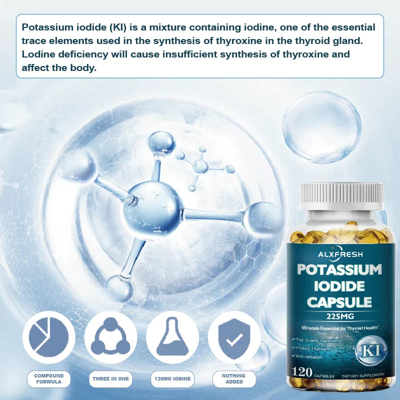 Potassium Iodide Supplement 225 mg Dietary Thyroid Support Protectant KI Iodine Tablets Vitamin Optimum Potassium