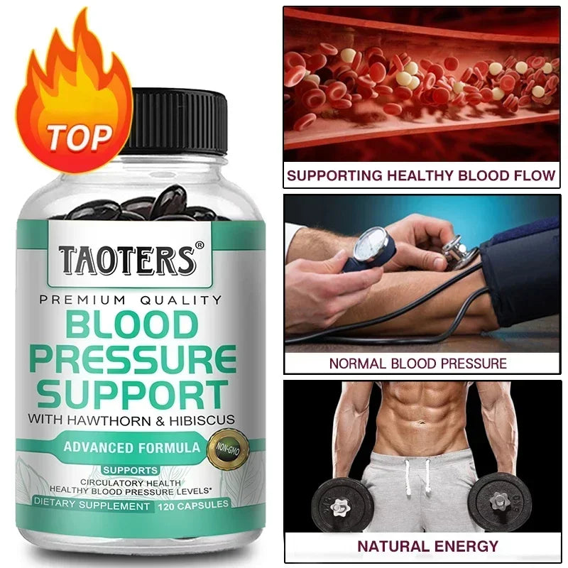 Premium Blood Pressure Supplement for Cardiovascular and Heart Health with Garlic, Hawthorn & Hibiscus - 120 Capsules