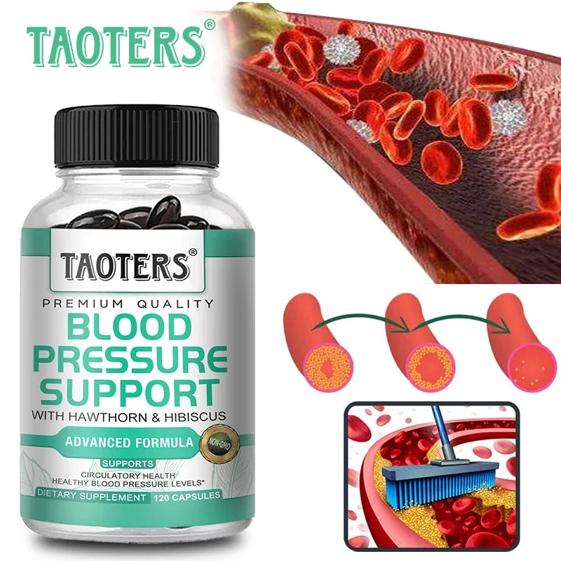 Premium Blood Pressure Supplement for Cardiovascular and Heart Health with Garlic, Hawthorn & Hibiscus - 120 Capsules