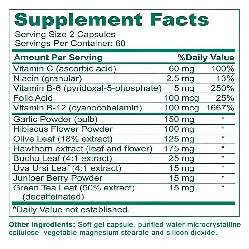 Premium Blood Pressure Supplement for Cardiovascular and Heart Health with Garlic, Hawthorn & Hibiscus - 120 Capsules