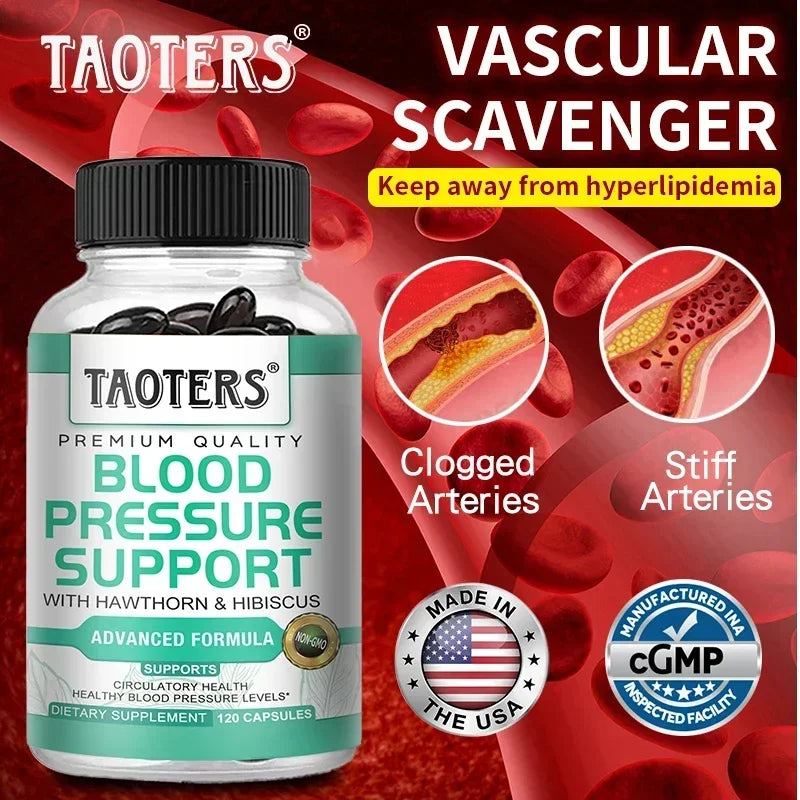 Premium Blood Pressure Supplement for Cardiovascular and Heart Health with Garlic, Hawthorn & Hibiscus - 120 Capsules