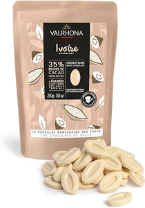 Premium French Baking Creamy White Chocolate Discs (Feves) IVOIRE 35% Cacao. Easy Melt and Tempering. Hints of Vanilla & Warm Milk. For Sauces, Mousses, Frostings and Candies 250g (Pack of 1) in Pakistan