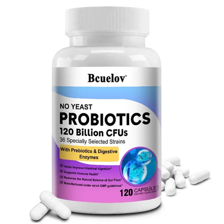 Probiotics 120 Billion CFU 36 Strains Contains Prebiotics and Digestive Enzymes for Digestion and Immune Support Vegan, Non-GMO