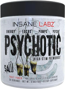 Psychotic SAW®, High Stim Pre Workout Powder with OxyGold™ and AMPiberry®, Extreme Lasting Energy with Teacrine®, Focus with CognitIQ® and Endurance with Beta Alanine,30 Srvgs,Fruit Punch in Pakistan