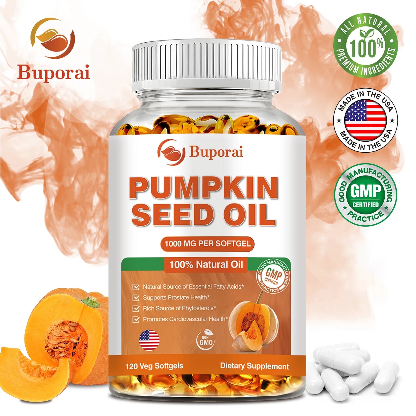 Pumpkin Seed Oil Capsules - Supports Prostate, Urinary Tract, Bladder Health, and Promotes Hair Growth