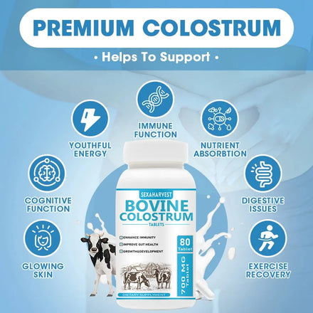 Pure Bovine Colostrum Tablet, Cattle Colostrum Supplement for Gut Health, Immune Support, Muscle Recovery Probiotic 80 pills