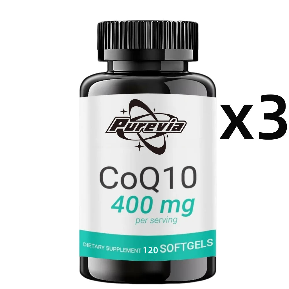 Purevia CoQ-10 Supplements 400 mg With Omega 3 Fatty Acids Vitamin E Ultra High Absorption Coq-120 Capsules