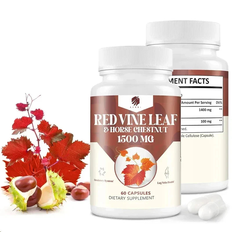 Red Vine Leaf and Horse Chestnut Extract 60 Capsule Supplement for Healthy Veins Circulation Heart and Skin