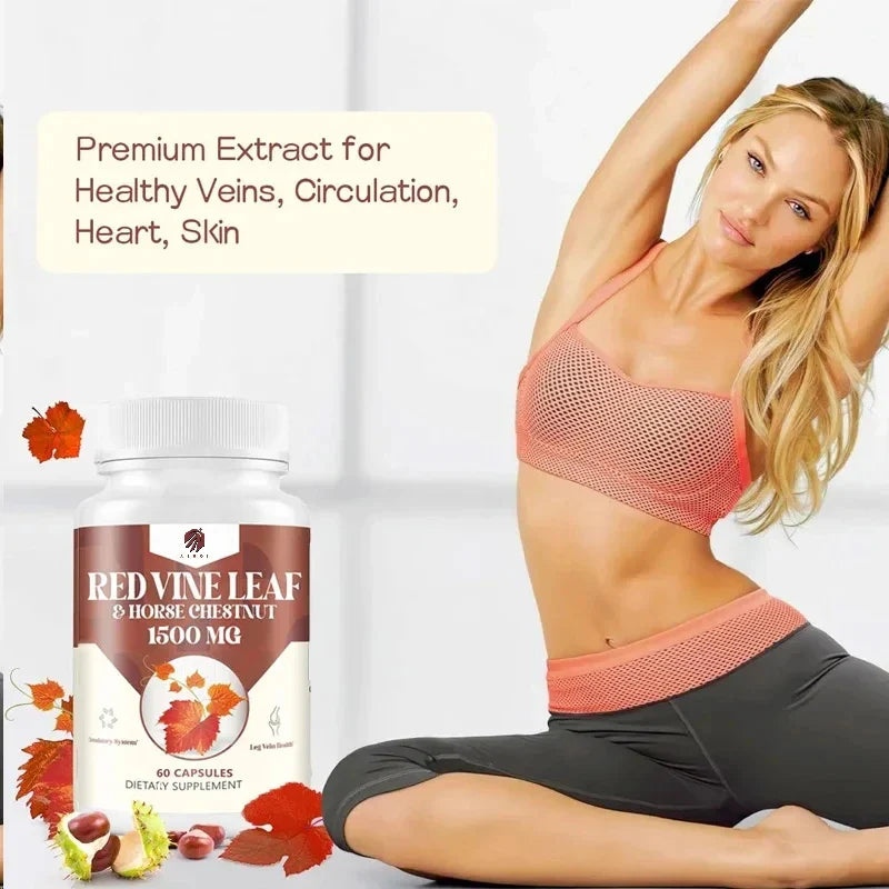 Red Vine Leaf and Horse Chestnut Extract 60 Capsule Supplement for Healthy Veins Circulation Heart and Skin