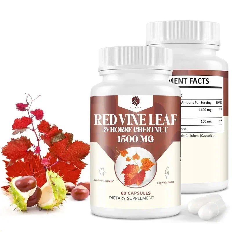 Red Vine Leaf and Horse Chestnut Extract 60 Capsule Supplement for Healthy Veins Circulation Heart and Skin