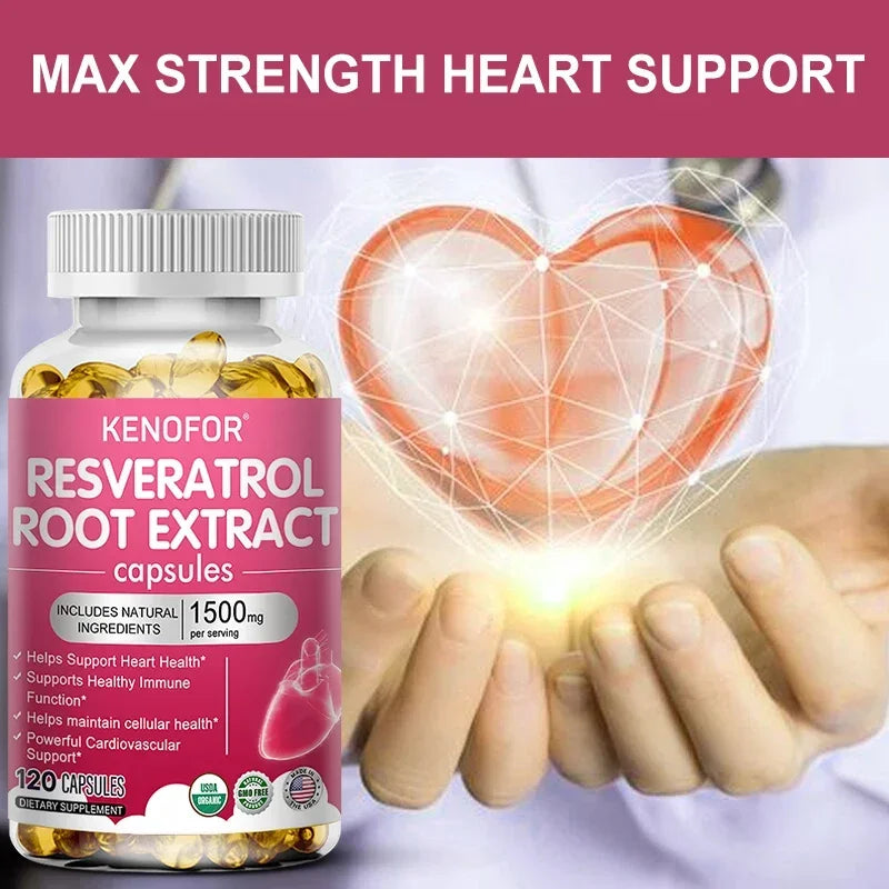 Resveratrol 1500mg Supplement - Antioxidant, Anti-Aging, Skin Radiance, Heart, Cardiovascular, Immune, Metabolism