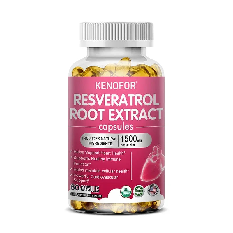 Resveratrol 1500mg Supplement - Antioxidant, Anti-Aging, Skin Radiance, Heart, Cardiovascular, Immune, Metabolism