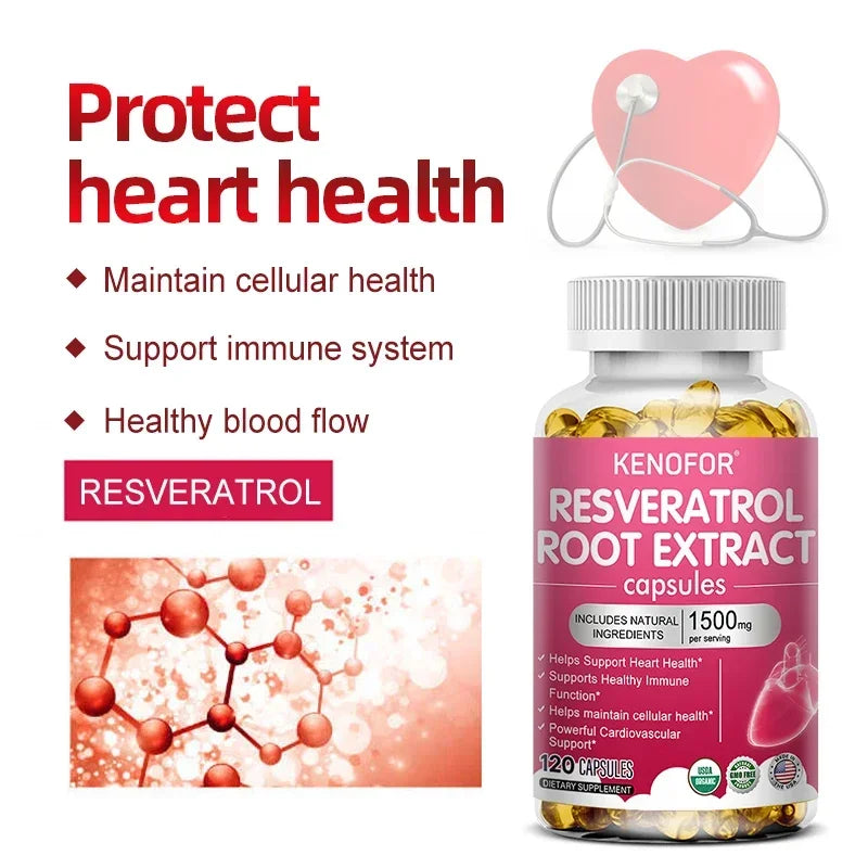 Resveratrol 1500mg Supplement - Antioxidant, Anti-Aging, Skin Radiance, Heart, Cardiovascular, Immune, Metabolism