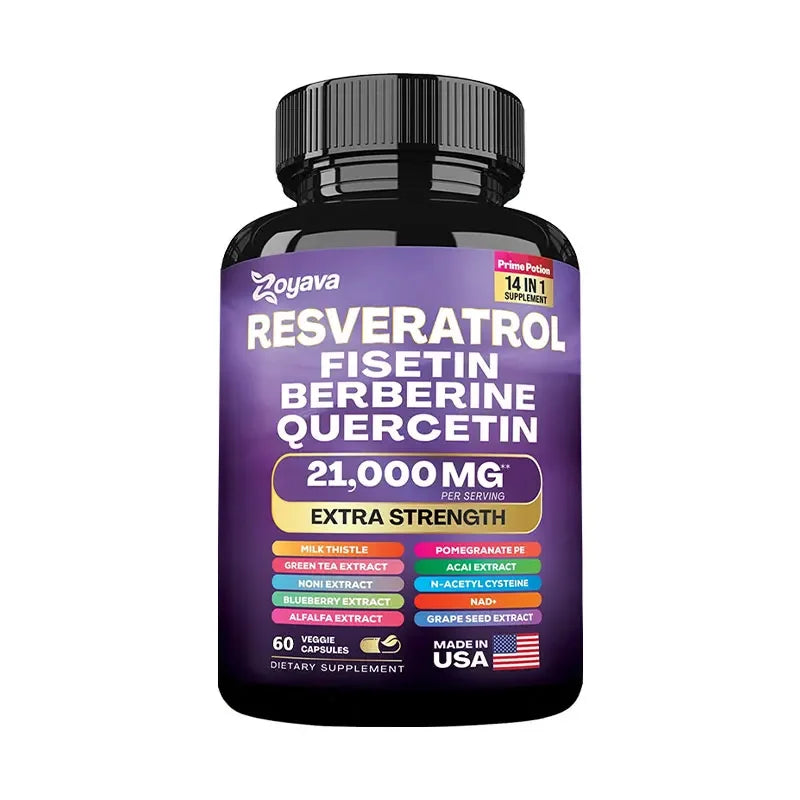 Resveratrol, Fisetin, Berberine, Quercetin Capsule Supplement, Skin, Immunity, Antioxidant, Promote Overall Health & Metabolism