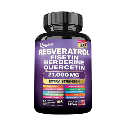 Resveratrol, Fisetin, Berberine, Quercetin Capsule Supplement, Skin, Immunity, Antioxidant, Promote Overall Health & Metabolism