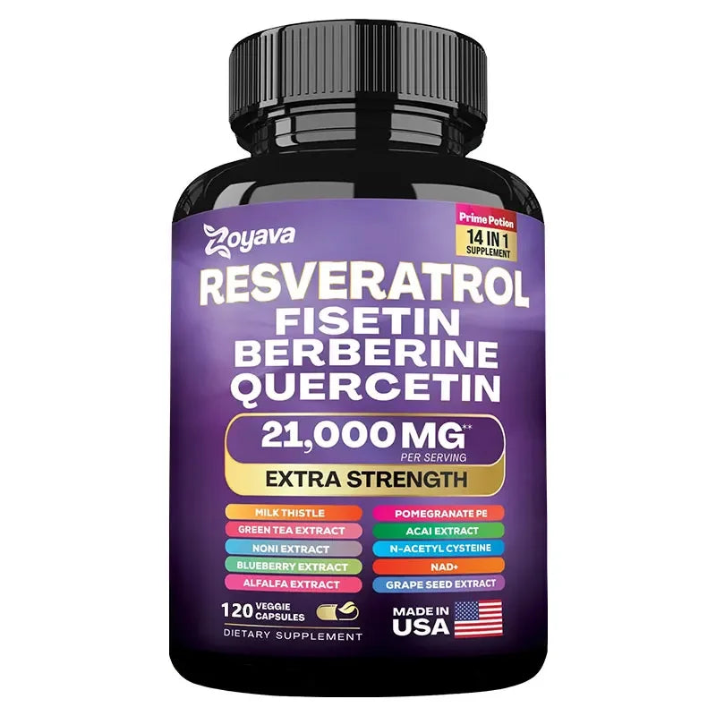 Resveratrol, Fisetin, Berberine, Quercetin Capsule Supplement, Skin, Immunity, Antioxidant, Promote Overall Health & Metabolism